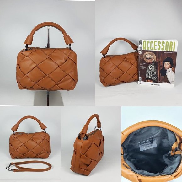 Genuine leather hand bag with strap and zipper - Picture 2 of 2